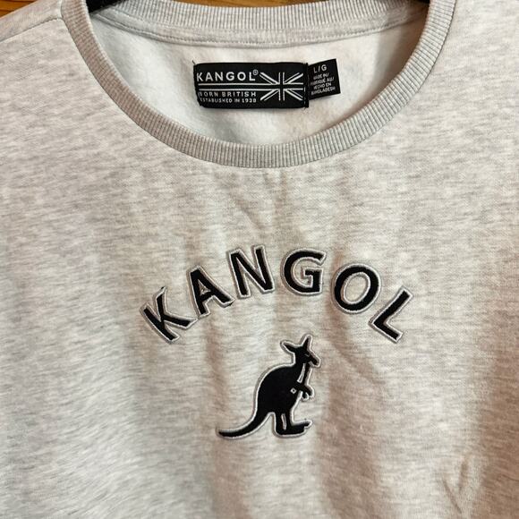 Kangol Crew Neck Cropped Gray Sweatshirt Large Long Sleeves Soft Pullover - Picture 2 of 5